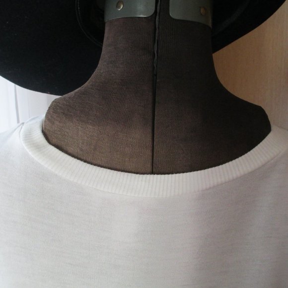 Scripted White Short Sleeve Top with Black and White Striped Tiered Hem  Size S - Picture 6 of 13